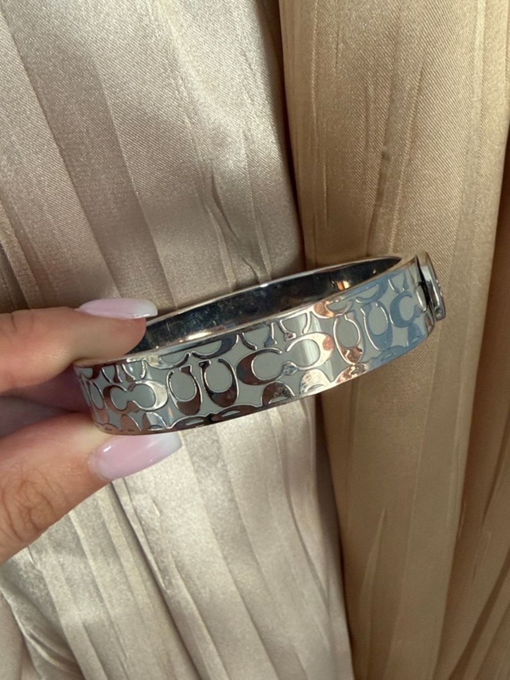 Coach Silver Signature C Hinged Bracelet